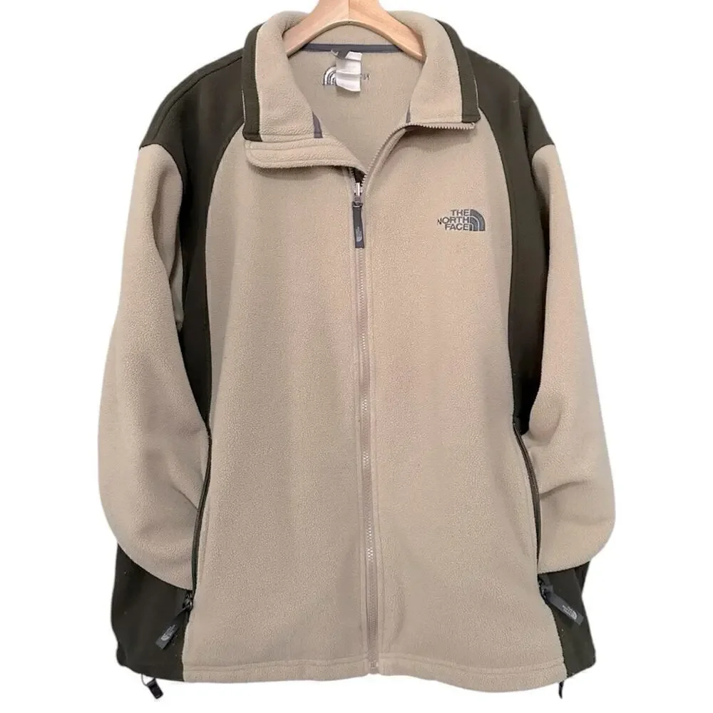The North Face Men’s Size XL Tan Beige Contrast Gree Fleece Full Zip Jacket